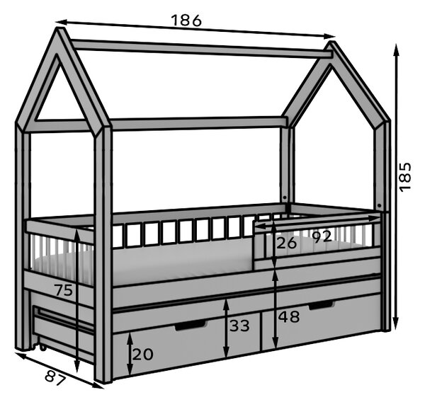 Dvoulůžková postel domeček 80x180 LAFRIA 2 - borovice