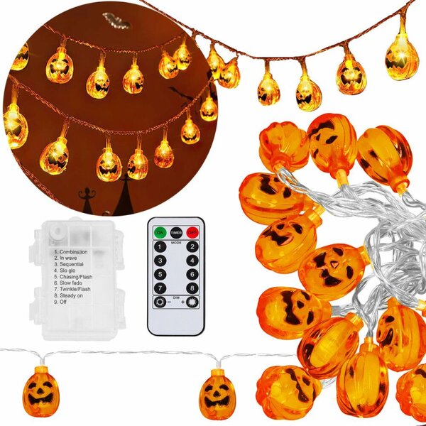 LED řetěz Dýně - 2,8m, 20LED, 8 funkcí, ovladač, 3xAA, IP44, teplá bílá