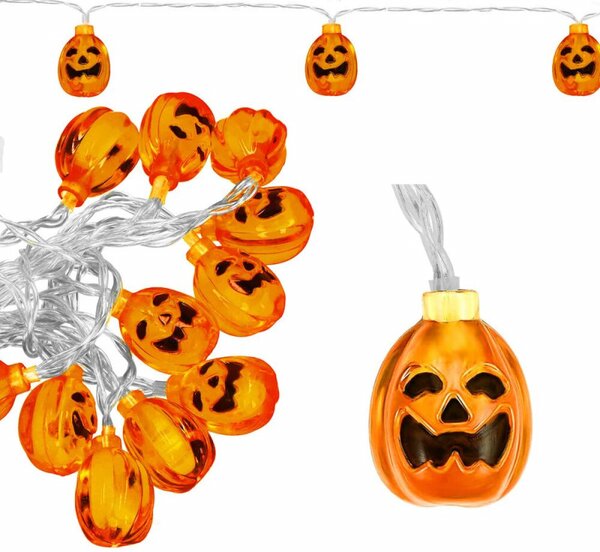 LED řetěz Dýně - 2,8m, 20LED, 8 funkcí, ovladač, 3xAA, IP44, teplá bílá