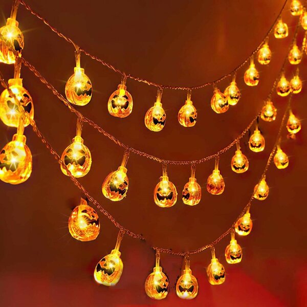 LED řetěz Dýně - 2,8m, 20LED, 8 funkcí, ovladač, 3xAA, IP44, teplá bílá