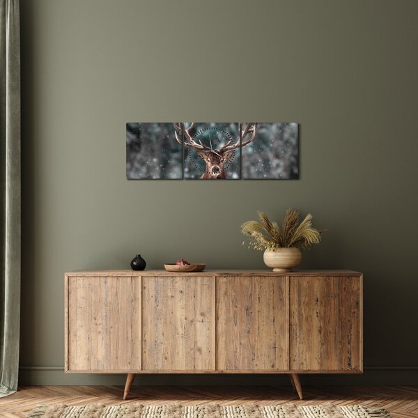 Obraz - Majestátnost jelena (s hodinami) (90x30 cm)