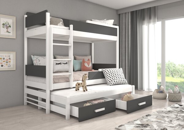 Třílůžková patrová postel 80x180 CEMNIA - bílá / antracitová