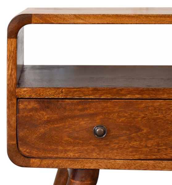Mini TV stolek v kaštanovém odstínu se zaoblenými liniemi s 2 zásuvkami, šířka 60 cm