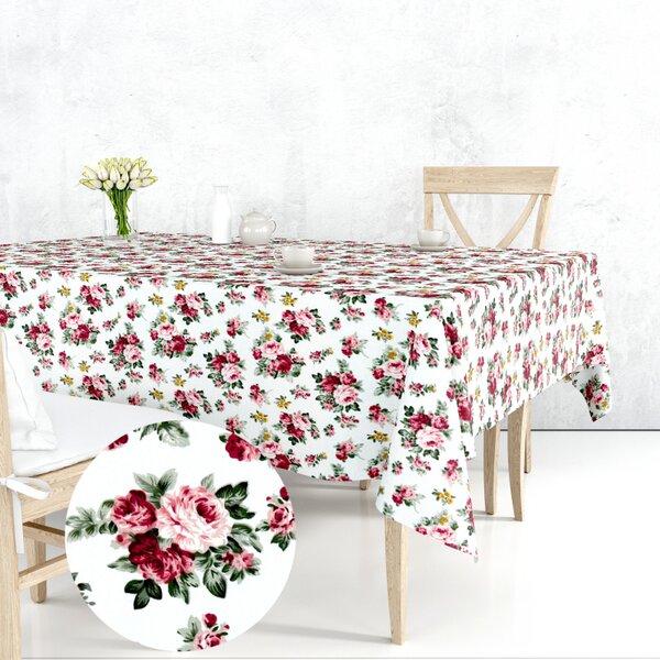 Ervi bavlněný ubrus na stůl obdélníkový - růžičky na bílém