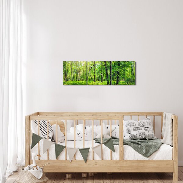 Obraz - Jarní listnatý les (s hodinami) (90x30 cm)