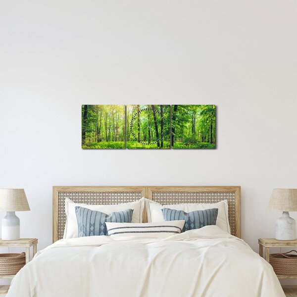 Obraz - Jarní listnatý les (s hodinami) (90x30 cm)