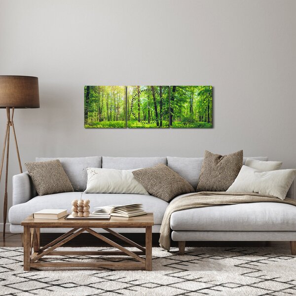 Obraz - Jarní listnatý les (s hodinami) (90x30 cm)