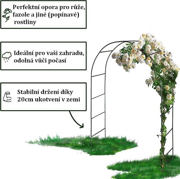 Sada 2 zahradních oblouků na popínavé rostliny, 240 cm