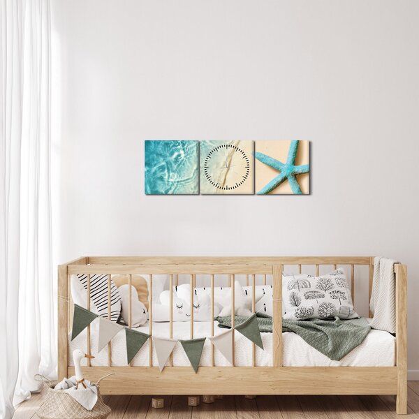 Obraz - Hvězdice na pláži (s hodinami) (90x30 cm)