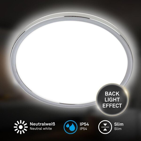 BRI 3873018 Pulap stropní svítidlo pr.42 cm - 22W, 3000lm, LED, přímé a nepřímé osvětlení, IP54, neutrální bílá, chrom - BRILONER