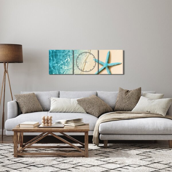 Obraz - Hvězdice na pláži (s hodinami) (90x30 cm)