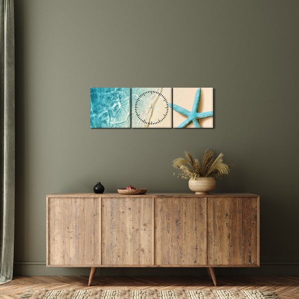 Obraz - Hvězdice na pláži (s hodinami) (90x30 cm)