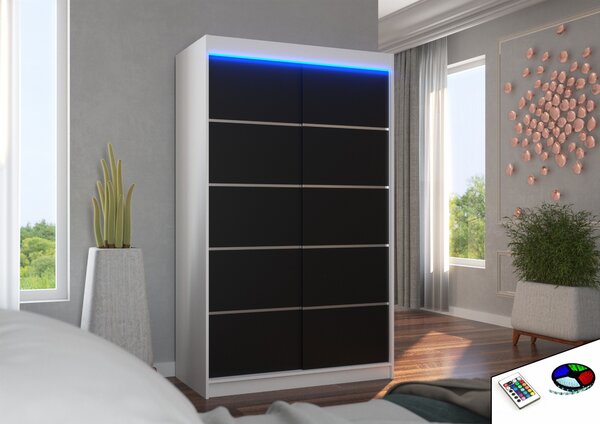 Úzká šatní skříň 120 cm s LED osvětlením JABRA - bílá / černá