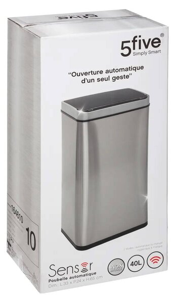 Automatický odpadkový koš 40L, nerezová ocel, stříbrná