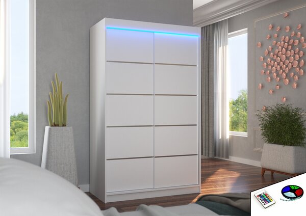 Úzká šatní skříň 120 cm s LED osvětlením JABRA - bílá