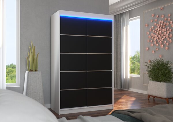 Úzká šatní skříň 120 cm s LED osvětlením JABRA - černá