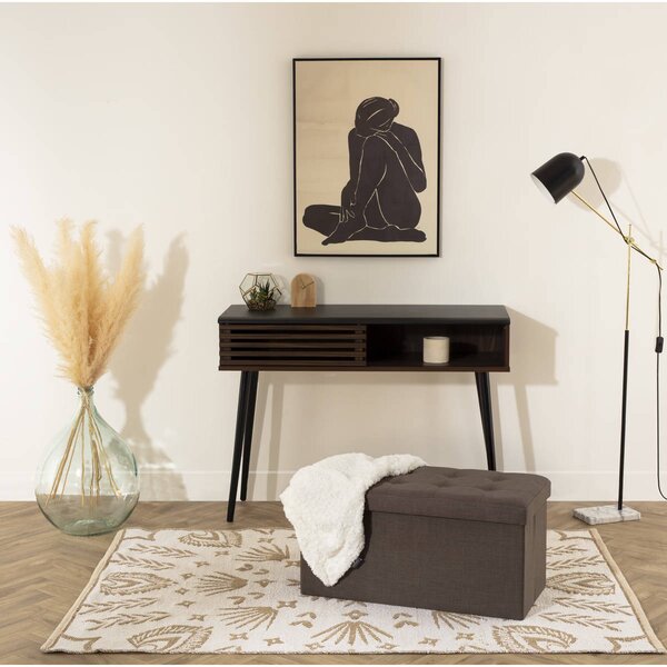 Velký pouf s odkládací přihrádkou v šedé barvě, pouf na chodbu, pouf na pokoj, skládací pouf, sedadlo, pouf