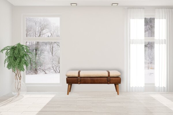 Lavice s čalouněním bouclé z masivního mangového dřeva, 90 × 35 × 40 cm