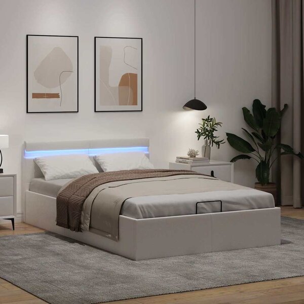 Rám postele LED s úložným prostorem bílý umělá kůže 140x200 cm 285549