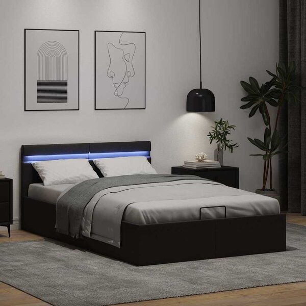 Rám postele LED s úložným prostorem černý umělá kůže 140x200 cm 285543