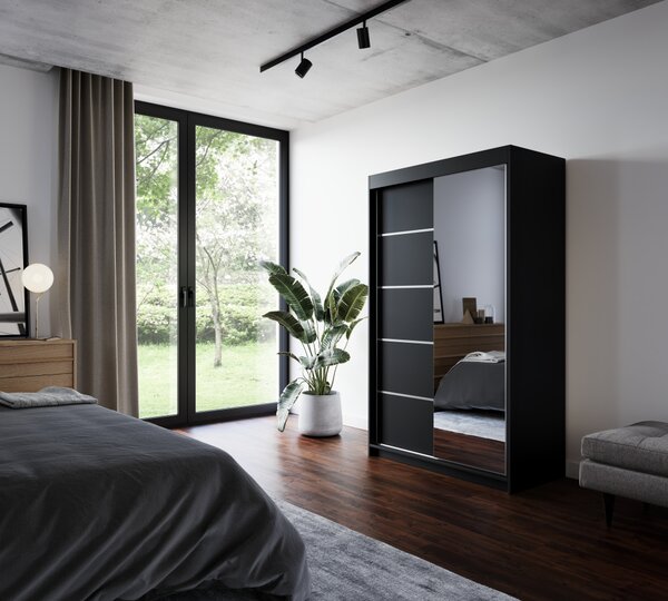 Šatní skříň se zrcadlem 120 cm EABRIS - černá