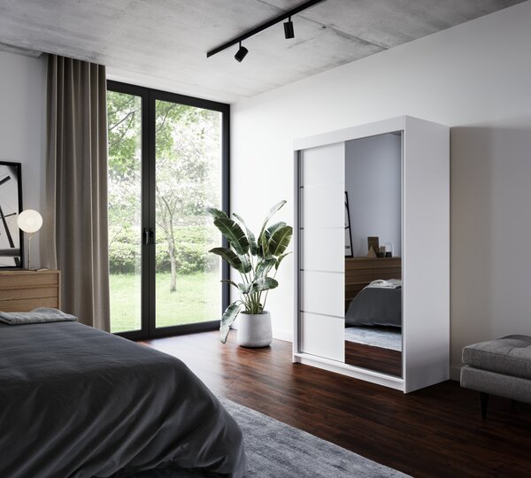Šatní skříň se zrcadlem 120 cm EABRIS - bílá