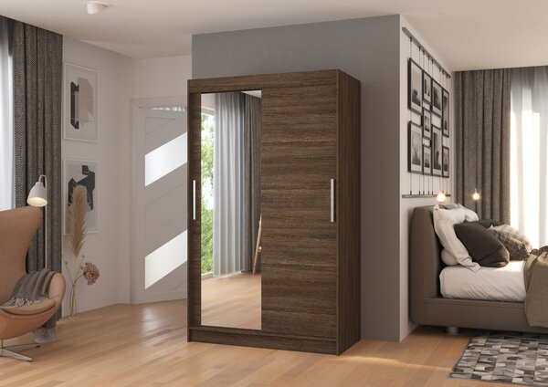 Zrcadlová skříň 120 cm s posuvnými dveřmi CABRIS - tmavě hnědá