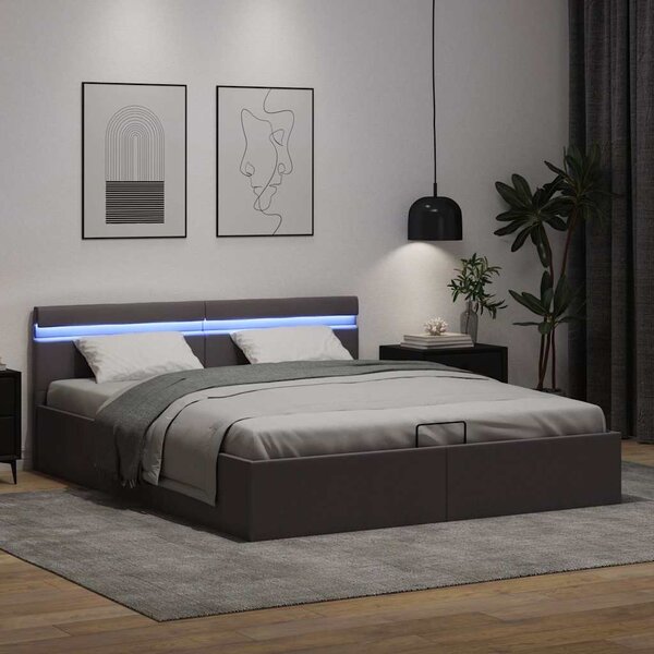 Rám postele LED s úložným prostorem šedý umělá kůže 160x200 cm 285556