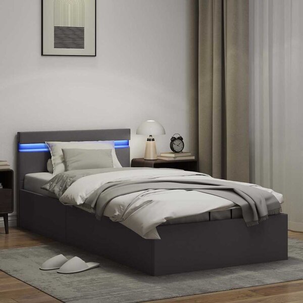 Rám postele s LED úložný prostor šedý umělá kůže 90 x 200 cm 285552