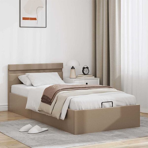 Rám postele s LED a úložištěm cappuccino umělá kůže 90 x 200 cm 285558