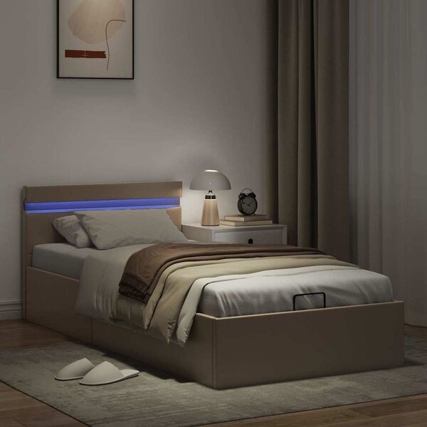 Rám postele s LED a úložištěm cappuccino umělá kůže 90 x 200 cm 285558
