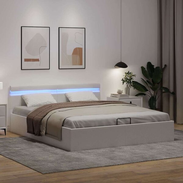 Rám postele LED s úložným prostorem bílý umělá kůže 160x200 cm 285550