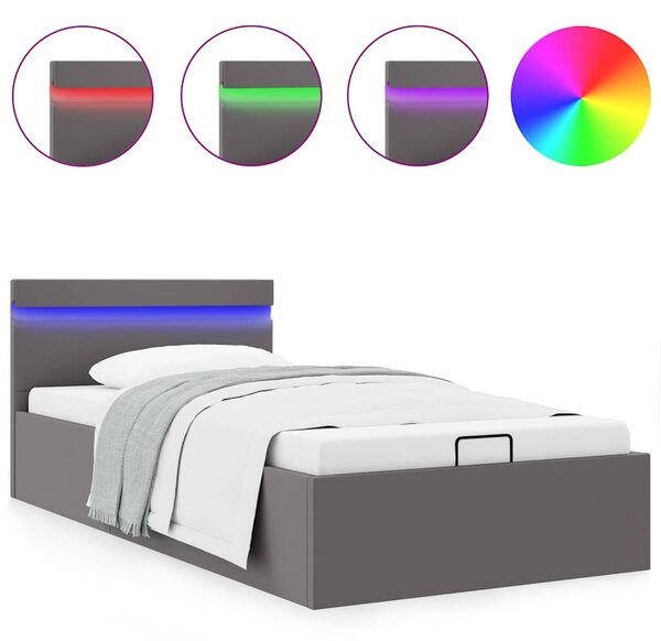 Rám postele s LED úložný prostor šedý umělá kůže 90 x 200 cm 285552