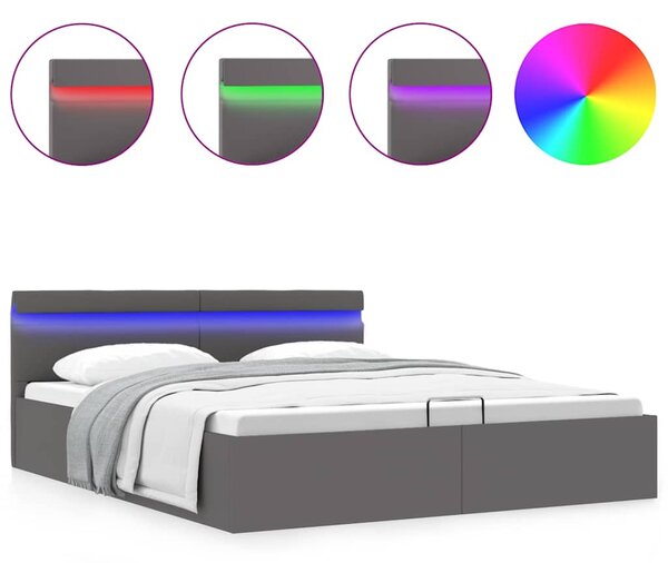 Rám postele LED s úložným prostorem šedý umělá kůže 160x200 cm 285556