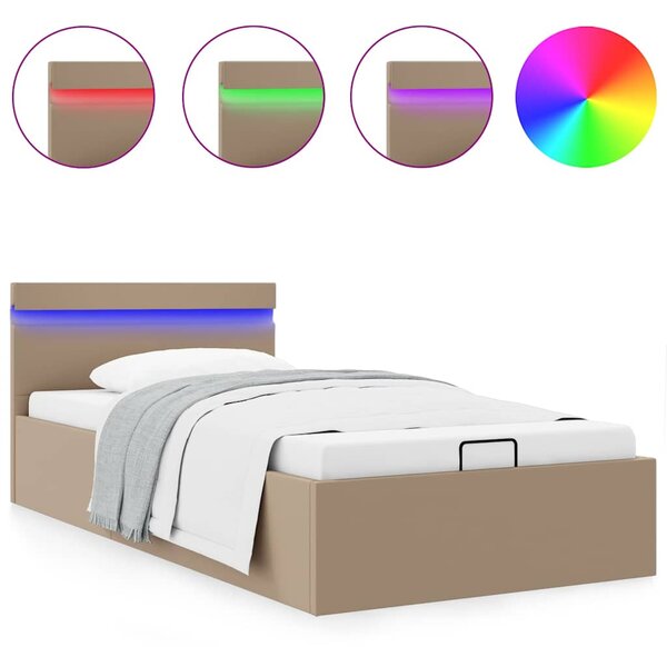 Rám postele s LED a úložištěm cappuccino umělá kůže 90 x 200 cm 285558