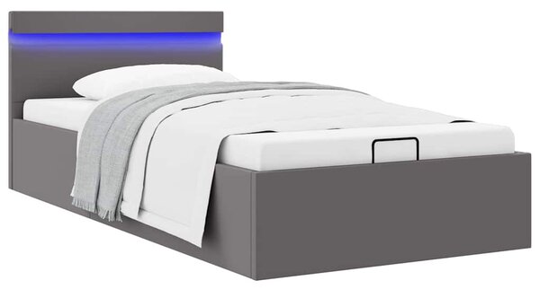 Rám postele s LED úložný prostor šedý umělá kůže 90 x 200 cm 285552