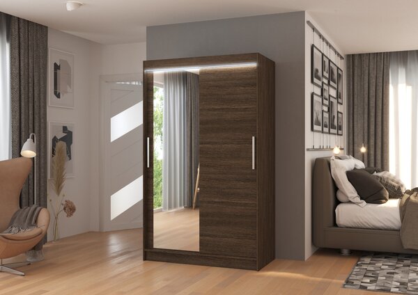 Zrcadlová skříň 120 cm s LED osvětlením CABRIS - tmavě hnědá
