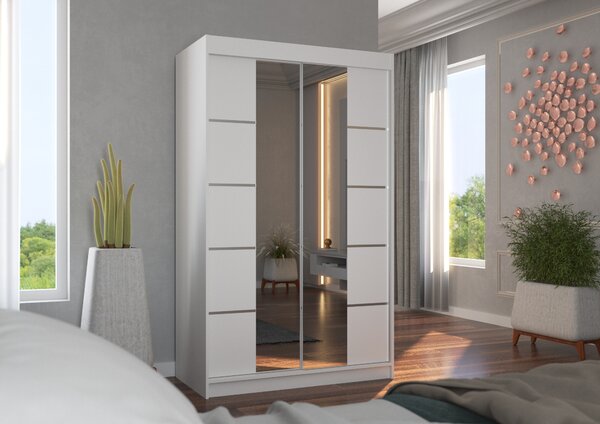 Šatní skříň se zrcadlem 120 cm FABRA - bílá