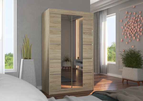 Šatní skříň se zrcadlem 120 cm FABRA - dub sonoma