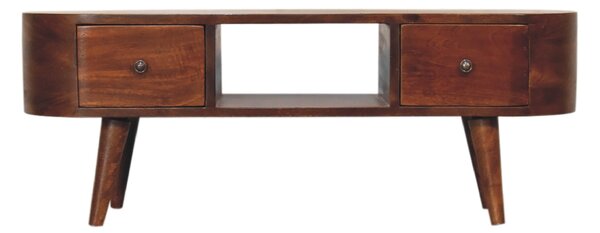 TV stolek v kaštanovém odstínu se zaoblenými liniemi, 100 × 30 × 37 cm