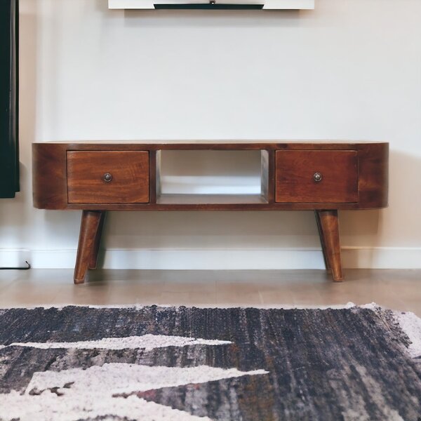 TV stolek v kaštanovém odstínu se zaoblenými liniemi, 100 × 30 × 37 cm