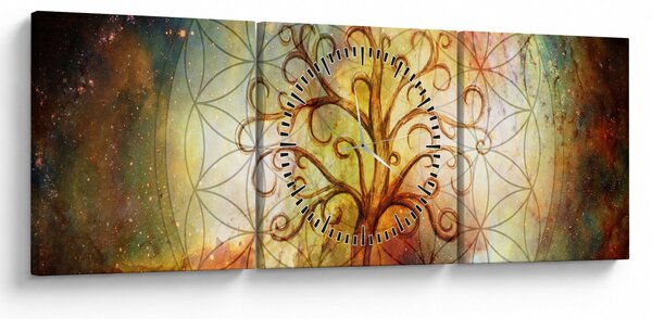 Abstraktní obraz stromu (s hodinami) (90x30 cm)