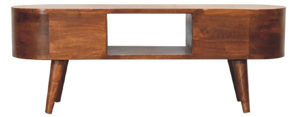 TV stolek v kaštanovém odstínu se zaoblenými liniemi, 100 × 30 × 37 cm
