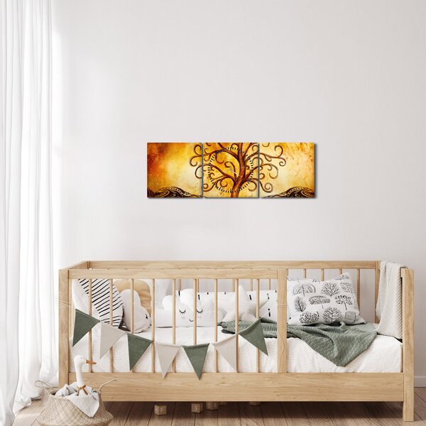 Přírodní abstraktní obraz stromu (s hodinami) (90x30 cm)