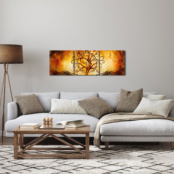 Přírodní abstraktní obraz stromu (s hodinami) (90x30 cm)