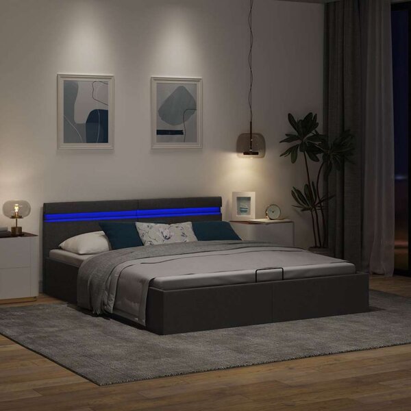 Rám postele s úložným prostorem LED tmavě šedý textil 180x200cm 285605