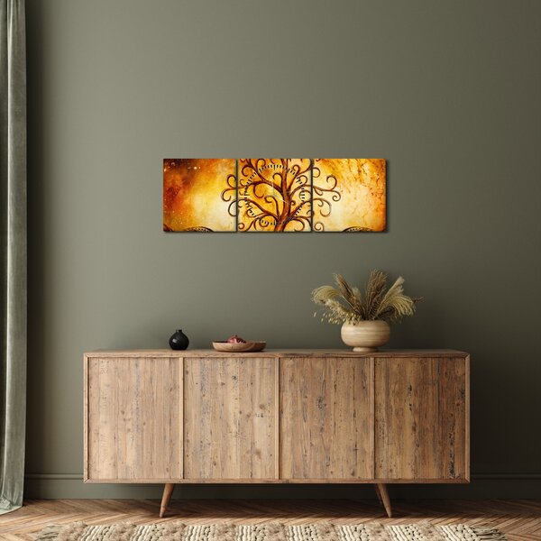 Přírodní abstraktní obraz stromu (s hodinami) (90x30 cm)