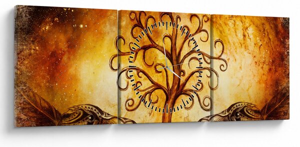 Přírodní abstraktní obraz stromu (s hodinami) (90x30 cm)