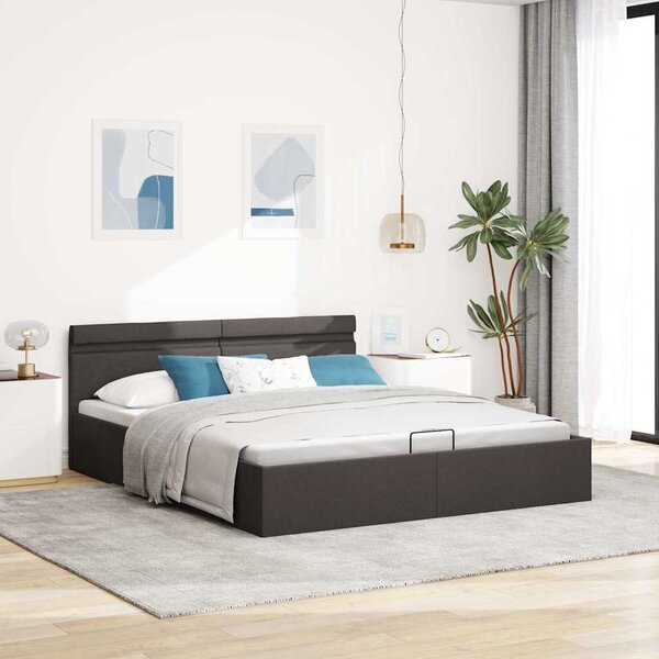 Rám postele s úložným prostorem LED tmavě šedý textil 180x200cm 285605