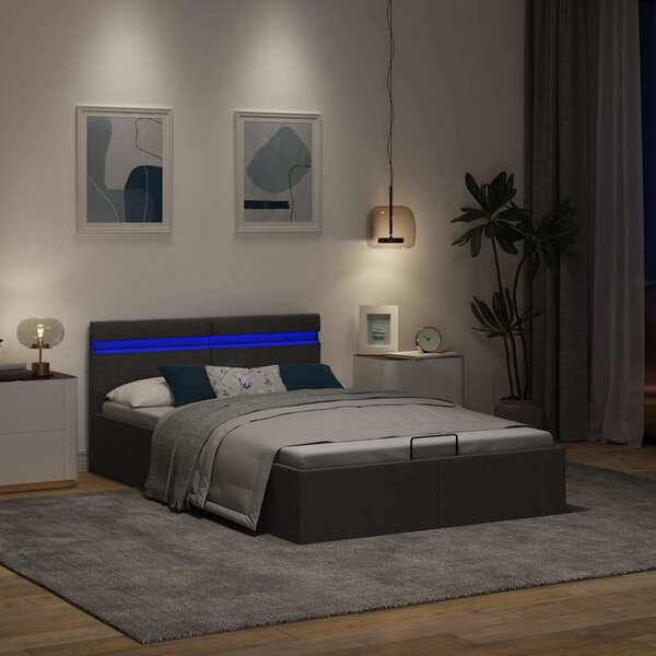 Rám postele LED s úložným prostorem tmavě šedý textil 120x200cm 285602